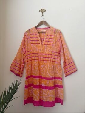 Lola Australia Orange & Fuchsia Floral Tiered Dress Large Resortwear